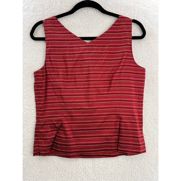 Ann Taylor Womens Tank Top Red Stripe Sleeveless Lined 100% Silk Petites 8P - Picture 2 of 6